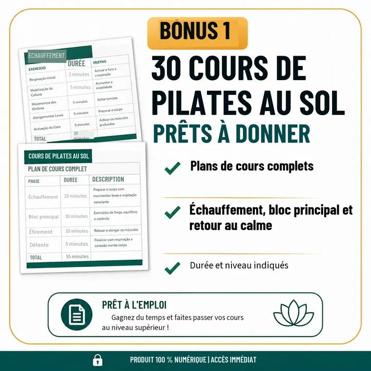 Bonus 1 — 30 cours de Pilates au sol prêts à donner