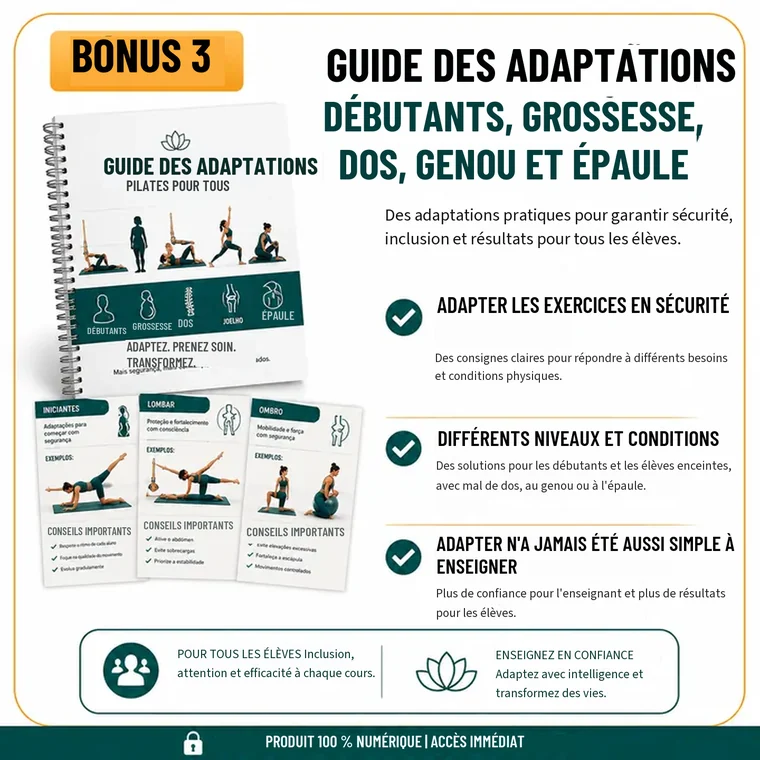 Bonus 3 — Guide des adaptations : débutants, grossesse, bas du dos, genou et épaule