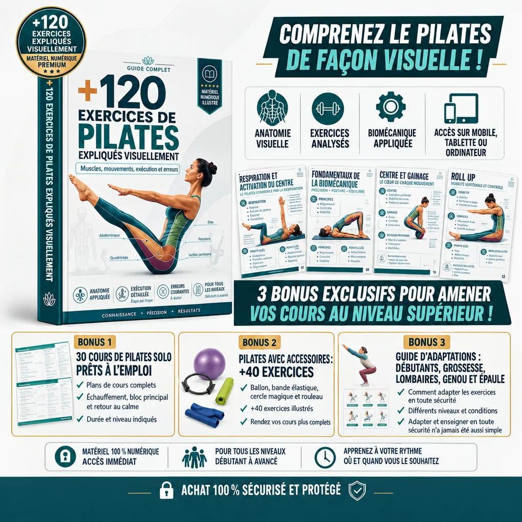 Guide complet et 3 bonus : 30 cours prêts, Pilates avec accessoires et guide des adaptations